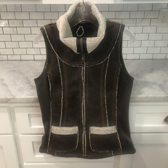 Kuhl Vest Womens Small Dani Sherpa Brown Suede Shearling Lined Jacket Fleece - Picture 2 of 13